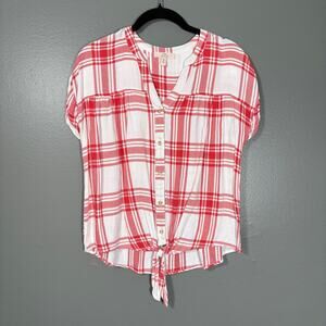 Como Vintage Women's Red & White Plaid Button Up Shirt - Size Small - Boxy Top